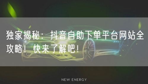 独家揭秘:抖音自助下单平台网站全攻略!快来了解吧!