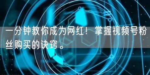 一分钟教你成为网红！掌握视频号粉丝购买的诀窍。