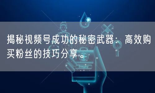揭秘视频号成功的秘密武器：高效购买粉丝的技巧分享。