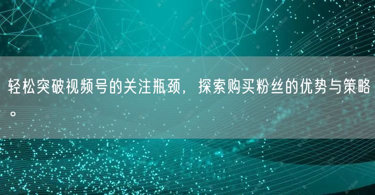 轻松突破视频号的关注瓶颈,探索购买粉丝的优势与策略。