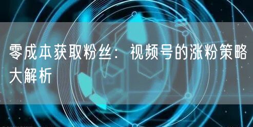 零成本获取粉丝:视频号的涨粉策略大解析