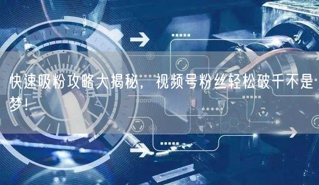 快速吸粉攻略大揭秘,视频号粉丝轻松破千不是梦!